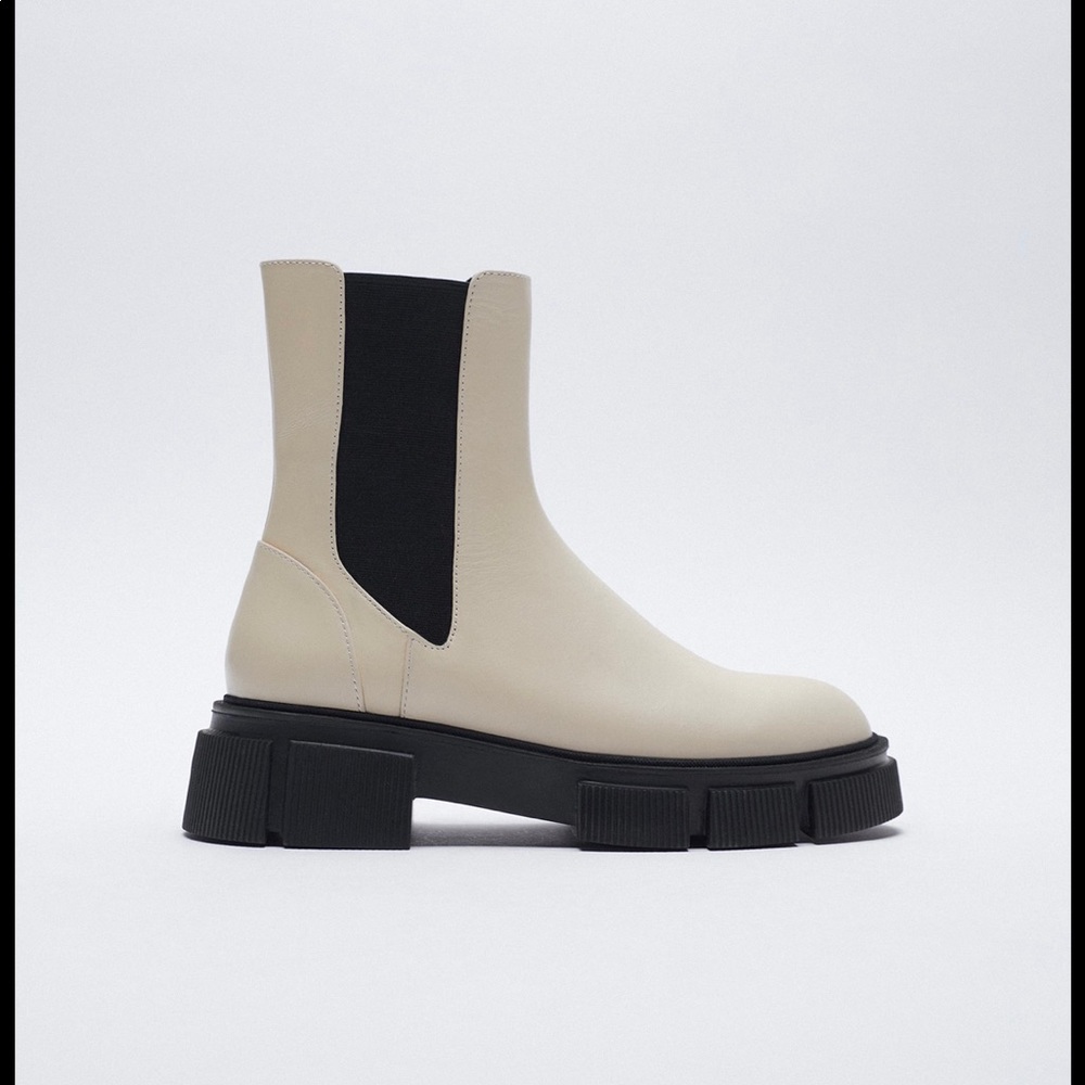 ZARA cream/black chunky leather boots